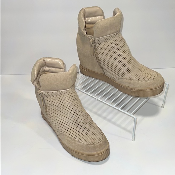 Steve Madden Shoes - Steve Madden Beige Perforated High-Top Sneakers